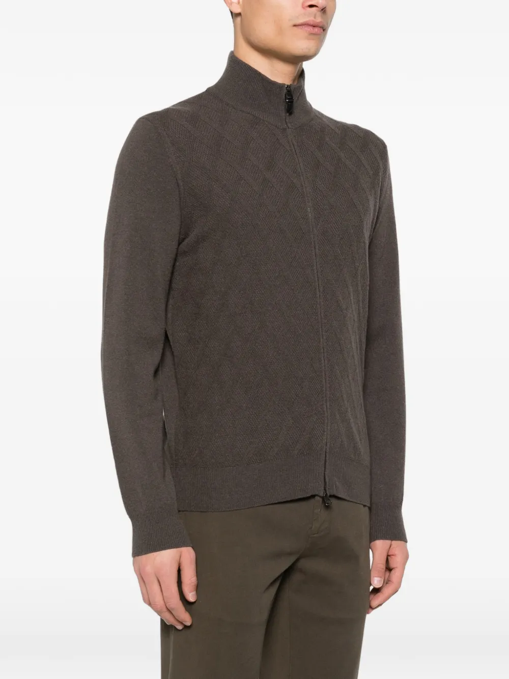  Canali Zip-up Cardigan - Brown 