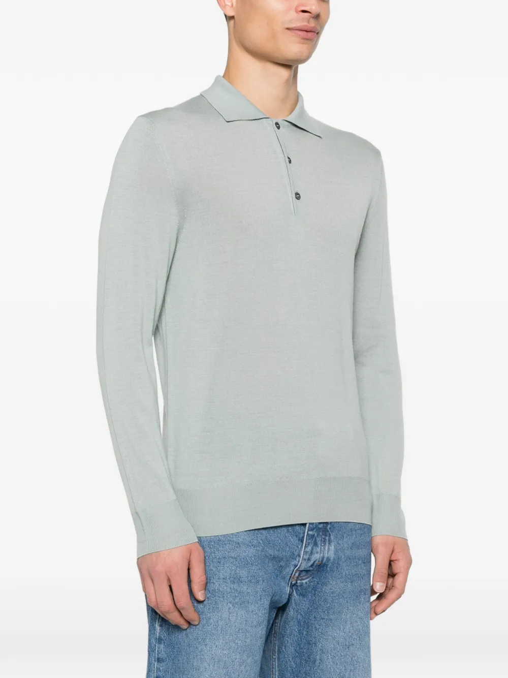 Canali Ribgebreid button-up poloshirt Blauw