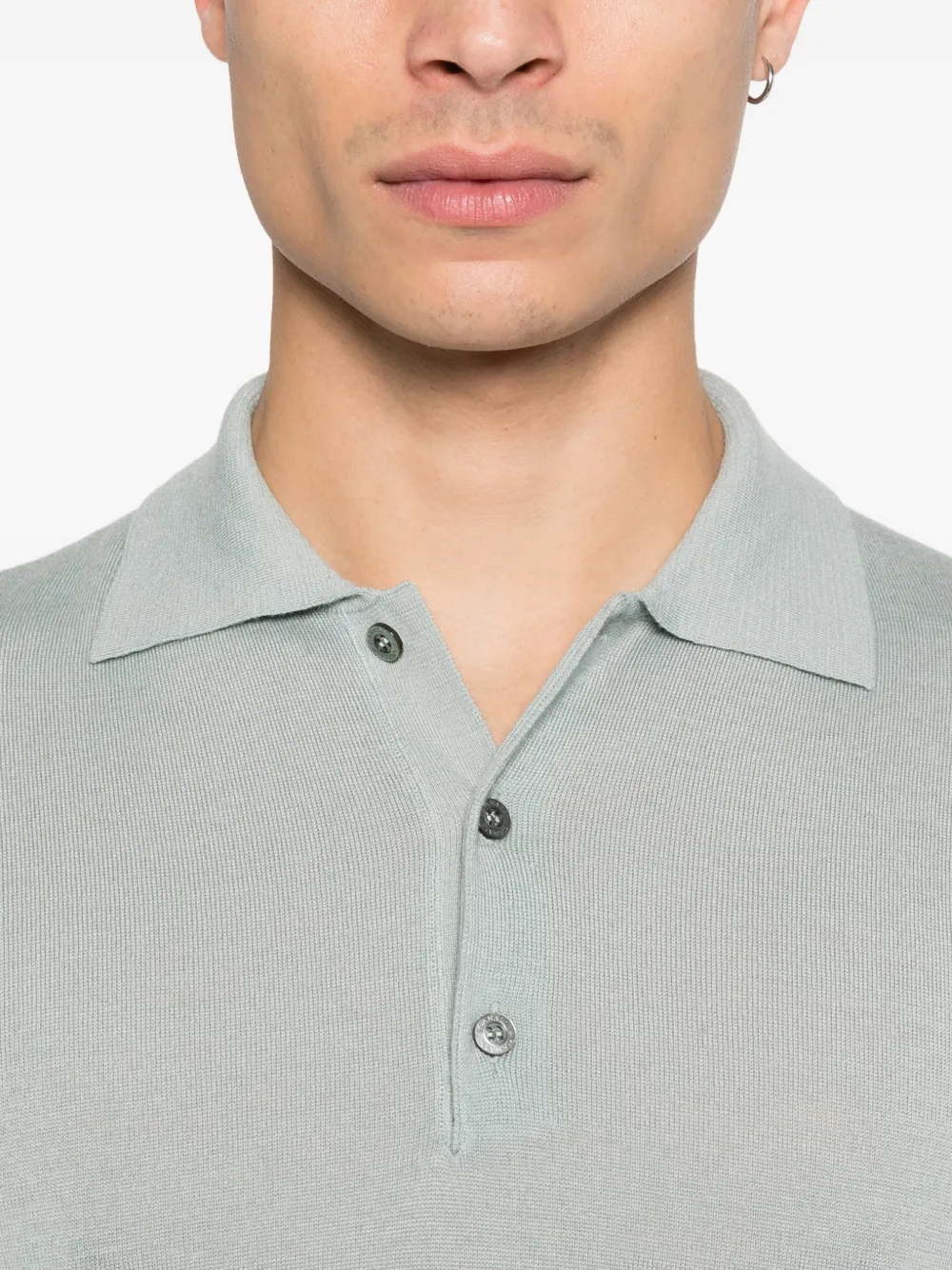 Canali Ribgebreid button-up poloshirt Blauw