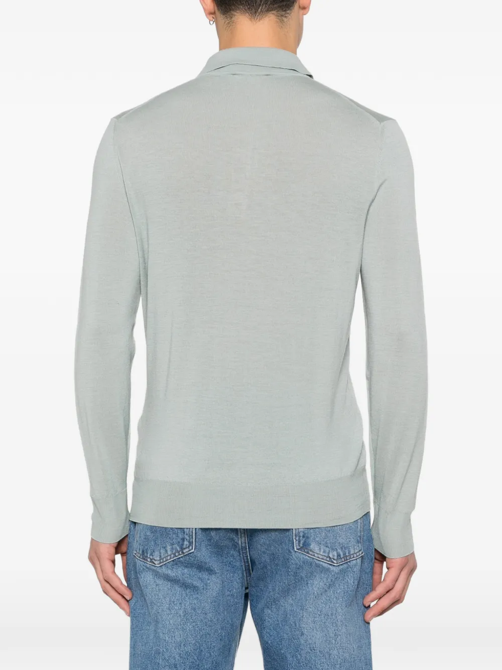 Canali Ribgebreid button-up poloshirt Blauw
