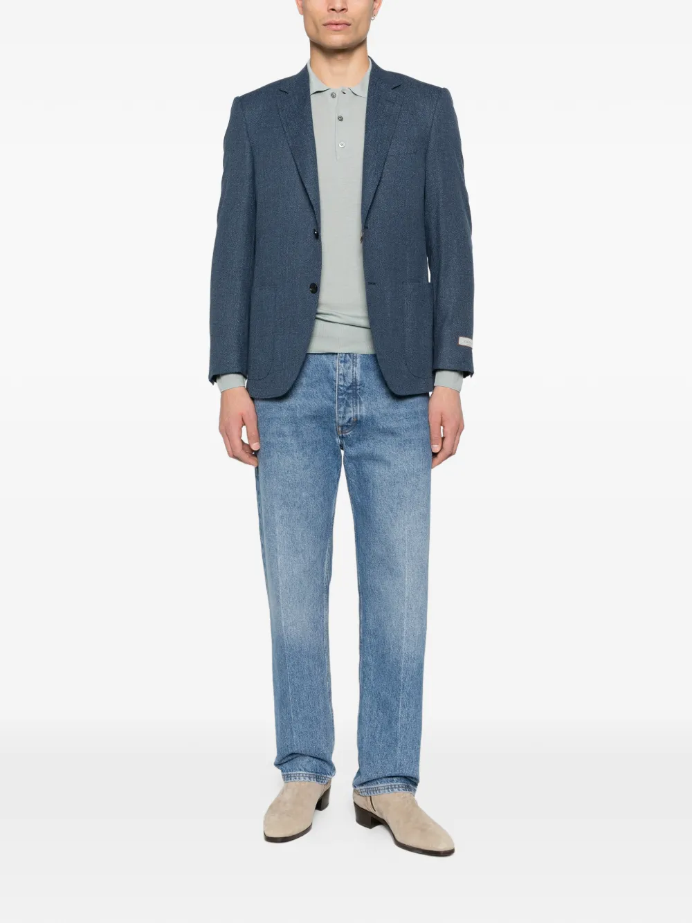 Canali button-up ribbed-knit polo shirt - Blauw