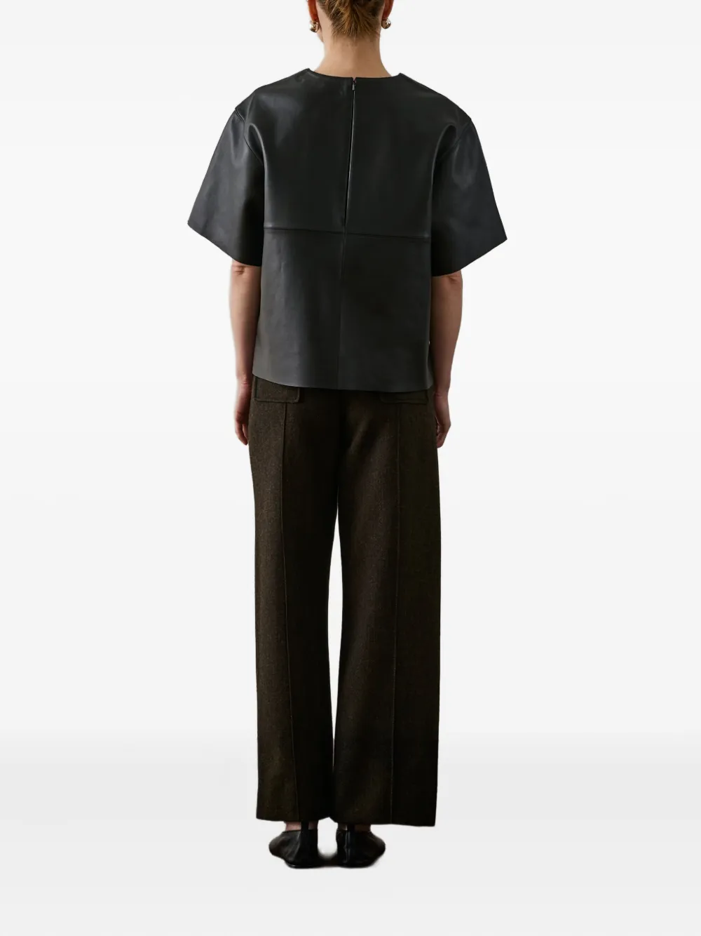 Soeur High-waisted Wide-leg Wool Trousers In Black