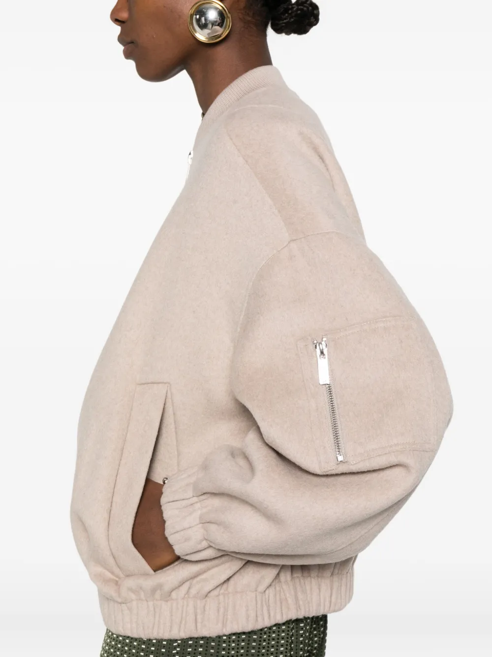 Vicolo Zip Pocket Bomber Jacket In Neutral