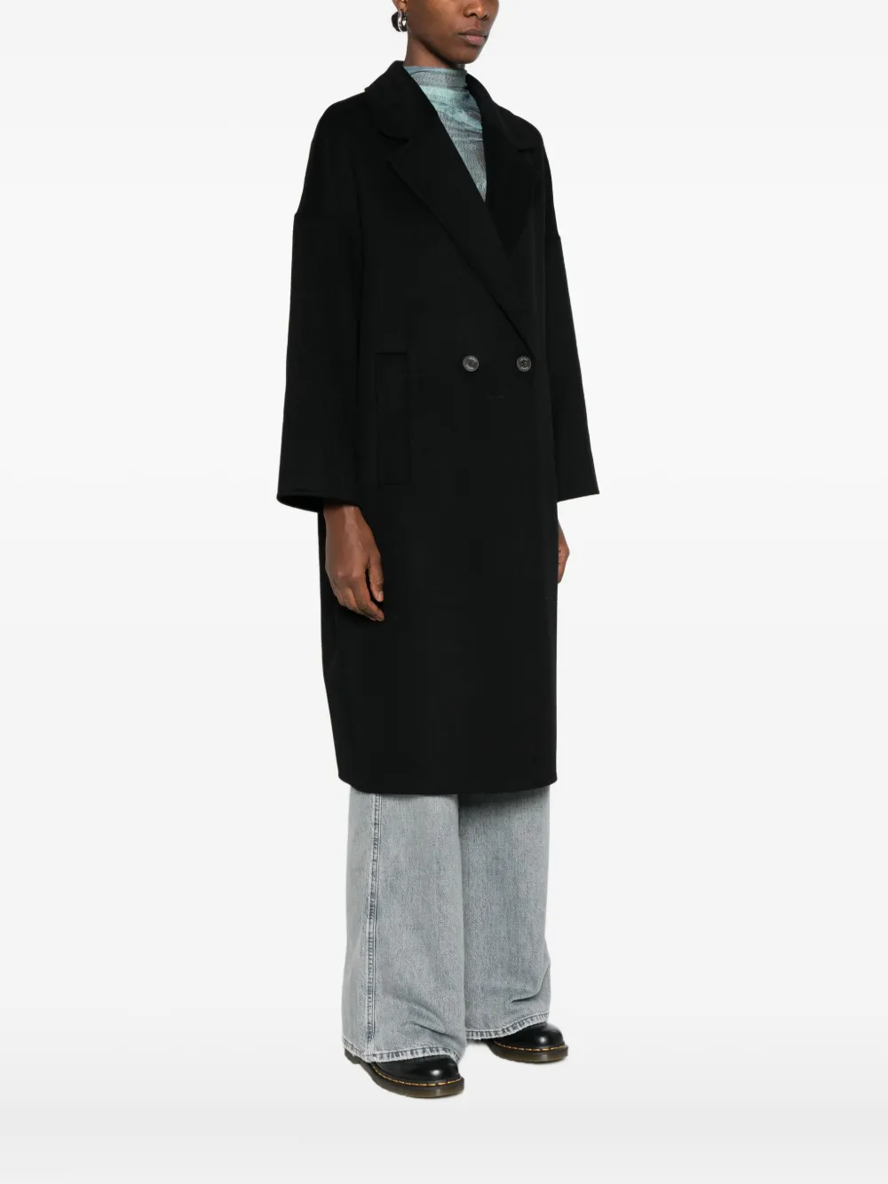 Vicolo Double-breasted Coat In Black