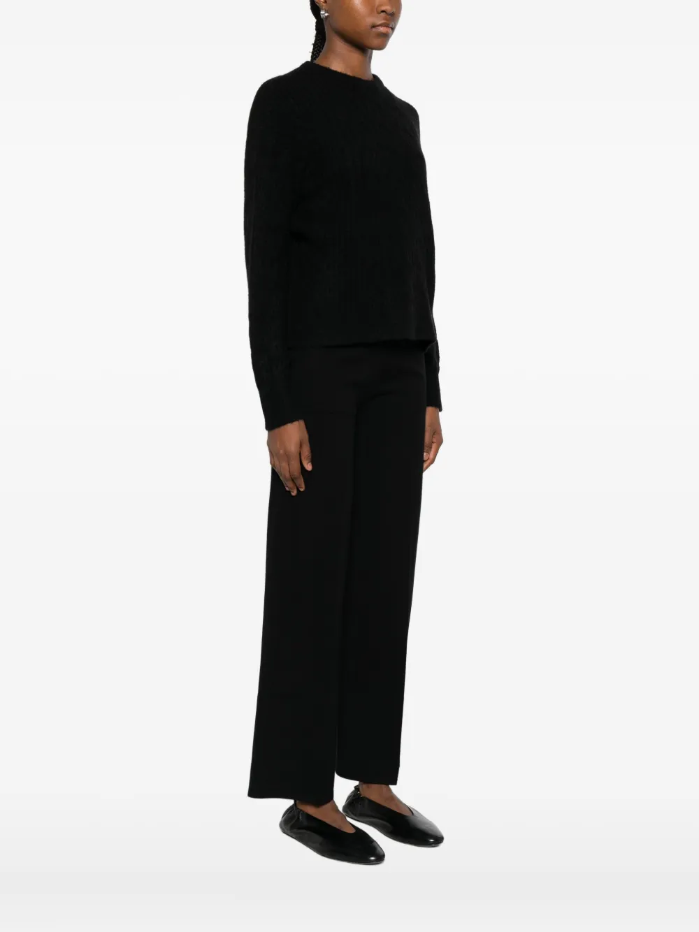 Twinset Cable-knit Crew-neck Top In Black