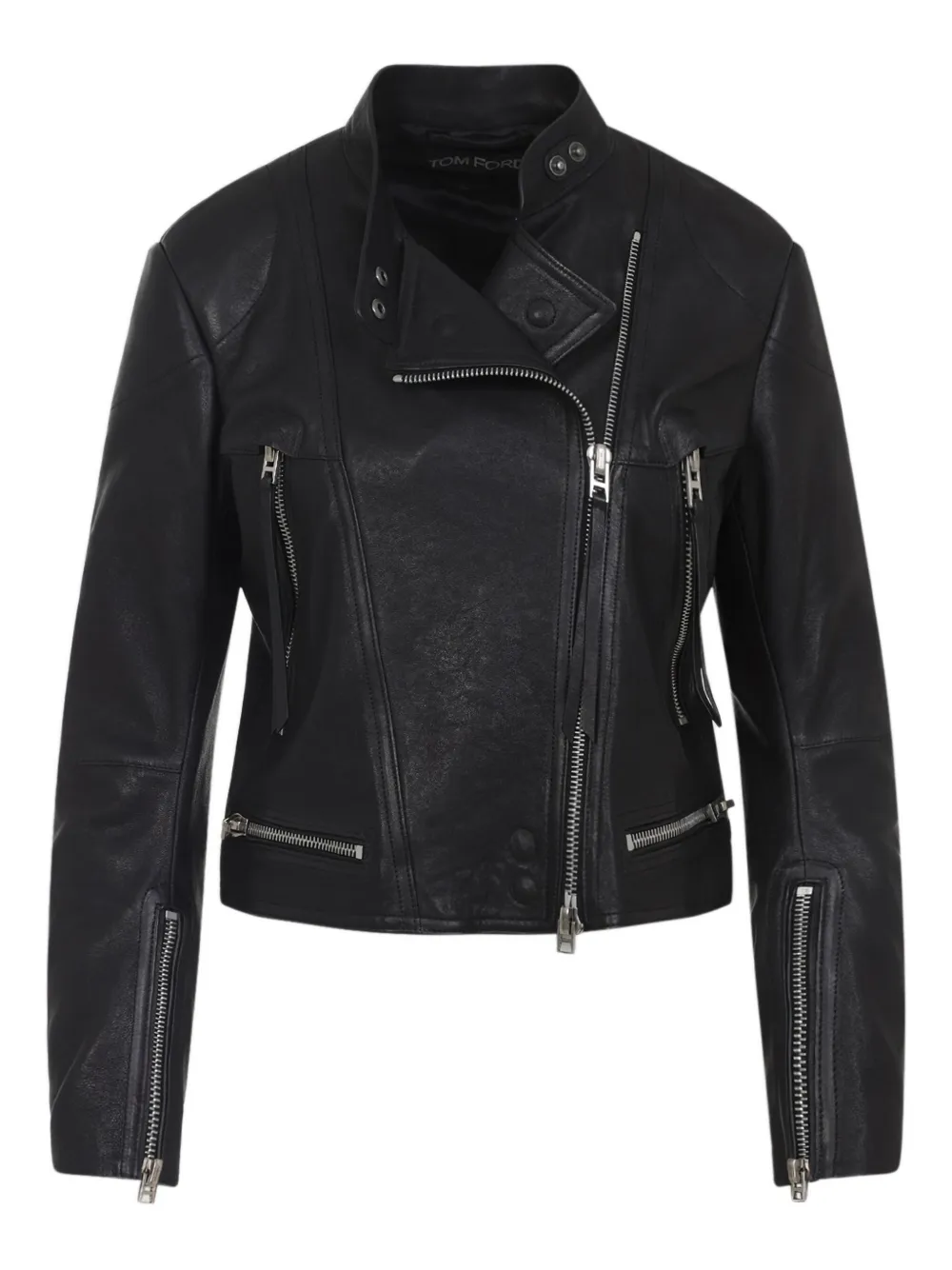 Tom Ford Leather Jacket With Adjustable Waist And Pockets In Black