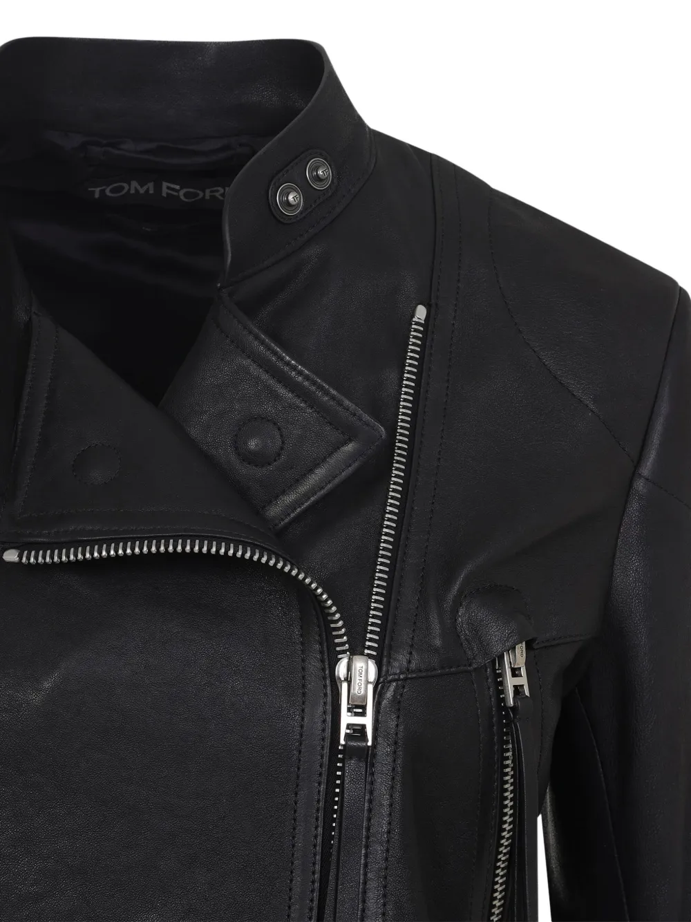 Tom Ford Leather Jacket With Adjustable Waist And Pockets In Black