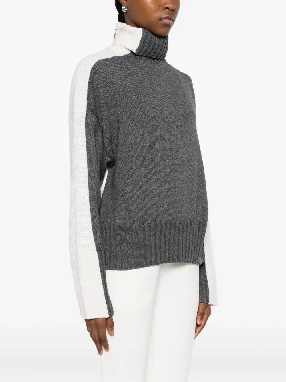 Twinset Roll-neck Panelled Sweater In Gray