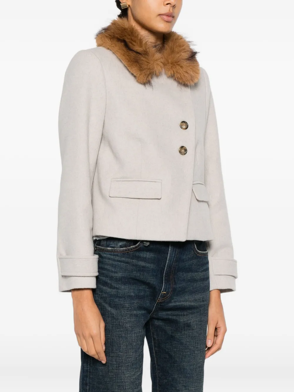Ba&sh Eco Fur Collar Short Jacket In Neutral