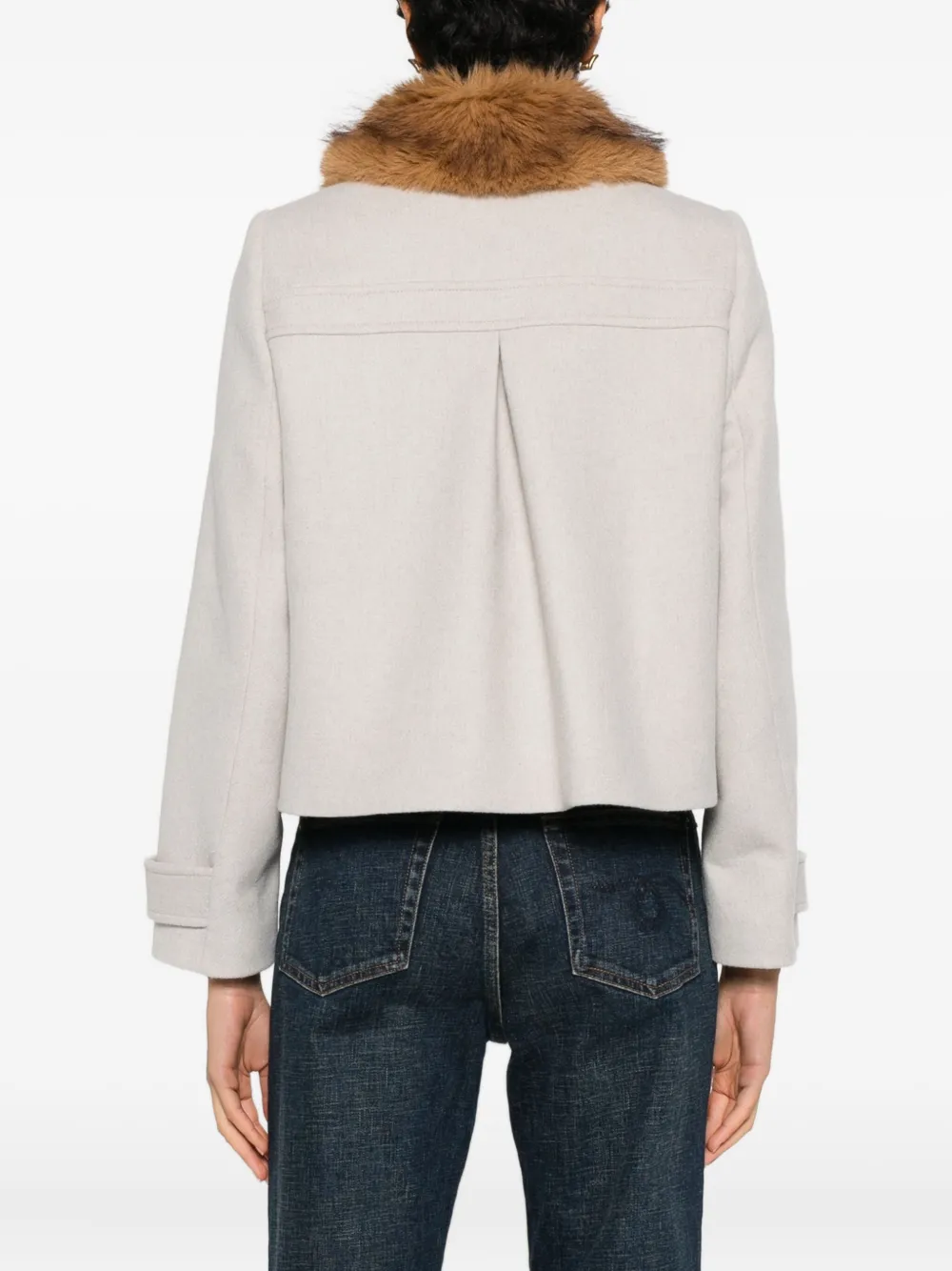 Ba&sh Eco Fur Collar Short Jacket In Neutral