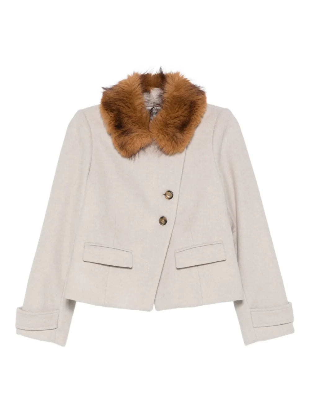 Ba&sh Eco Fur Collar Short Jacket In Neutral