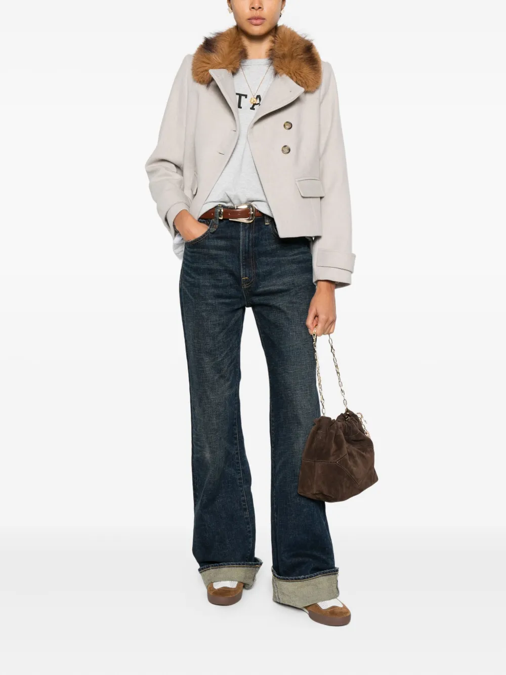 Ba&sh Eco Fur Collar Short Jacket In Neutral