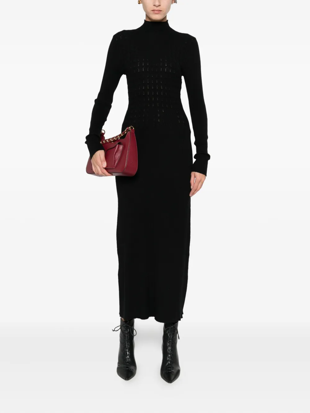 TWINSET high-neck ribbed dress - Zwart
