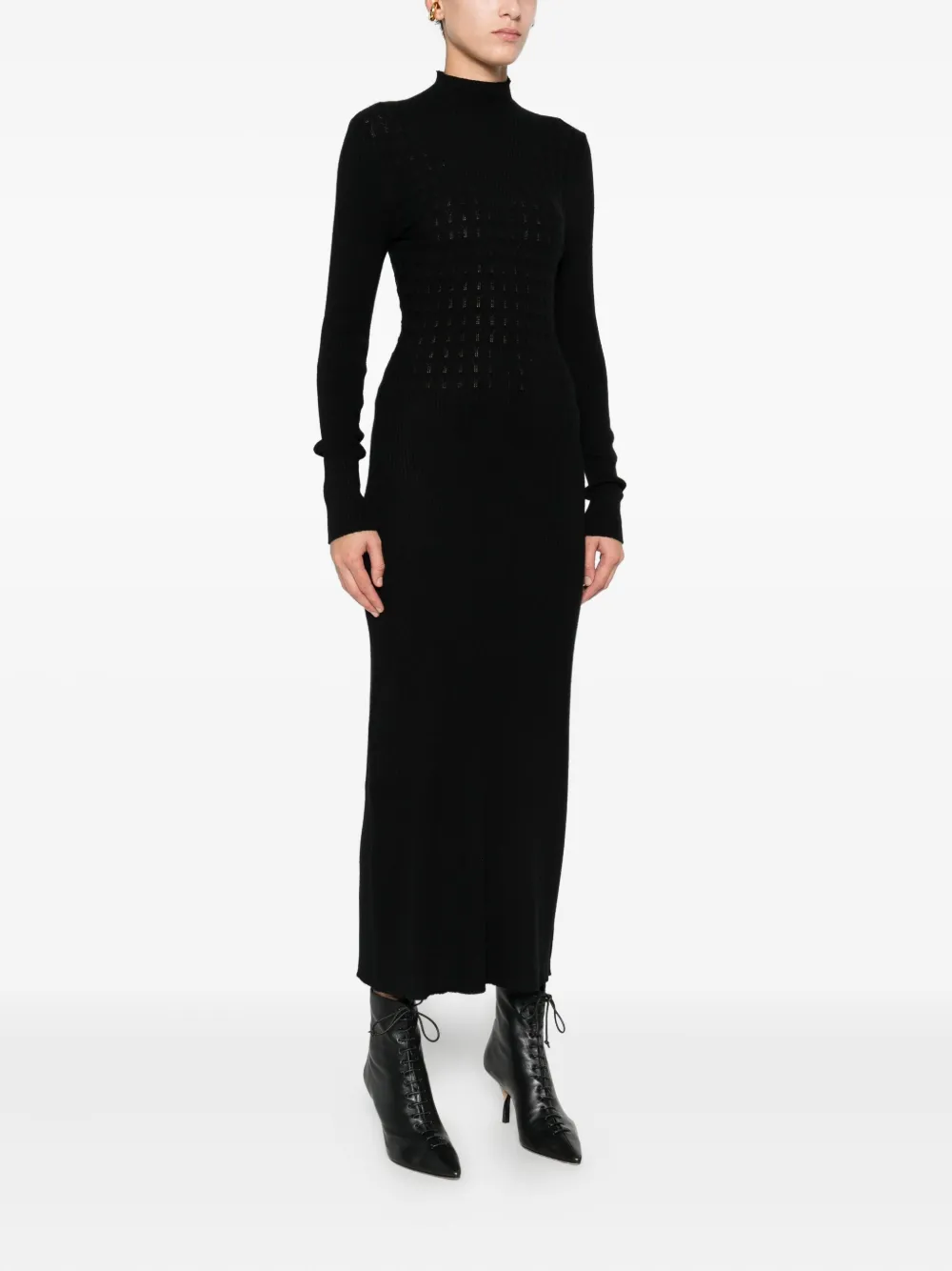 Twinset High-neck Ribbed Dress In Black
