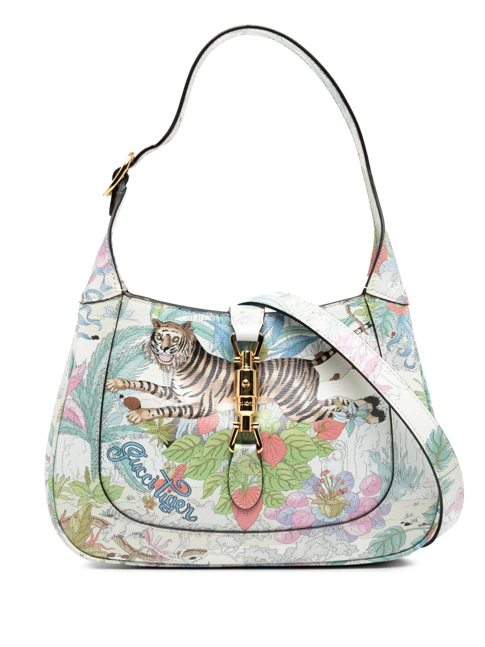 Pre-owned Gucci 2016-2025 Small Calfskin Tiger Jackie 1961 Crossbody Bag In Blue