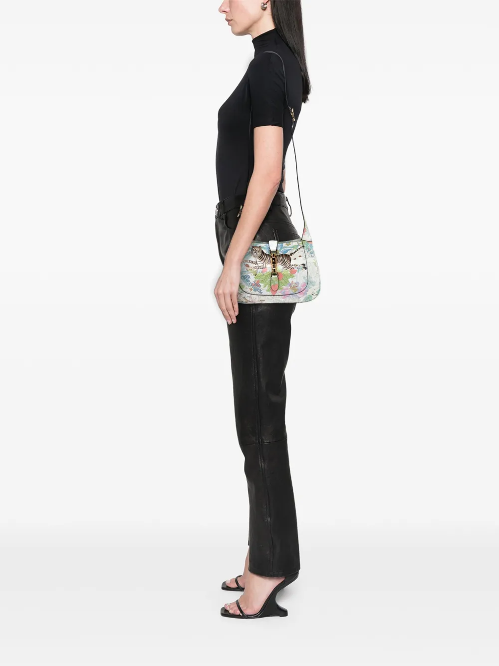 Pre-owned Gucci 2016-2025 Small Calfskin Tiger Jackie 1961 Crossbody Bag In Blue