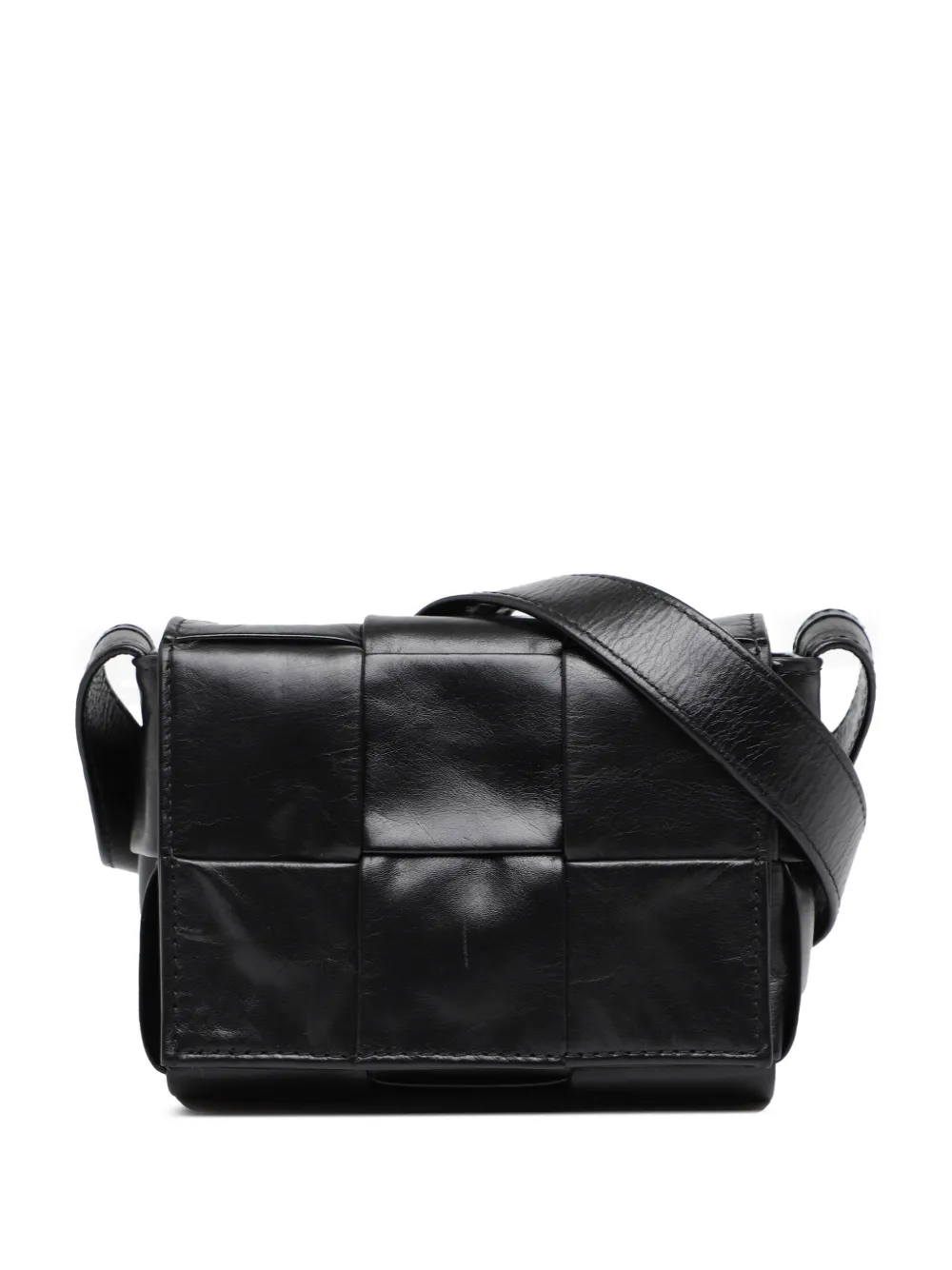 Pre-owned Bottega Veneta 2012-2025 Candy Paper Calfskin Intrecciato Cassette Crossbody Bag In Black