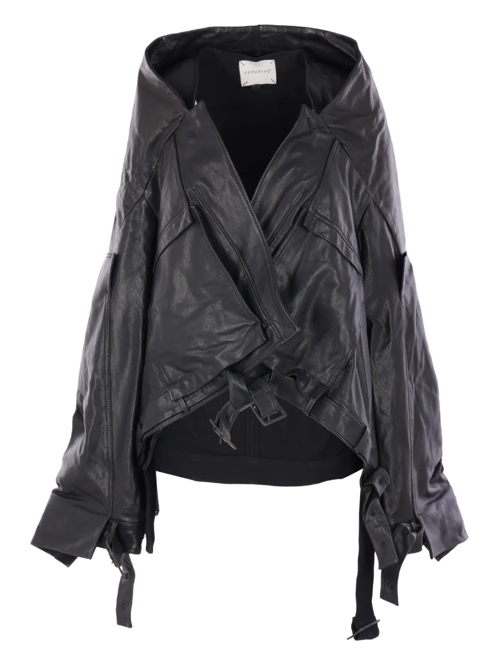 YEHUAFAN asymmetric-hem leather jacket | Black | Image 1
