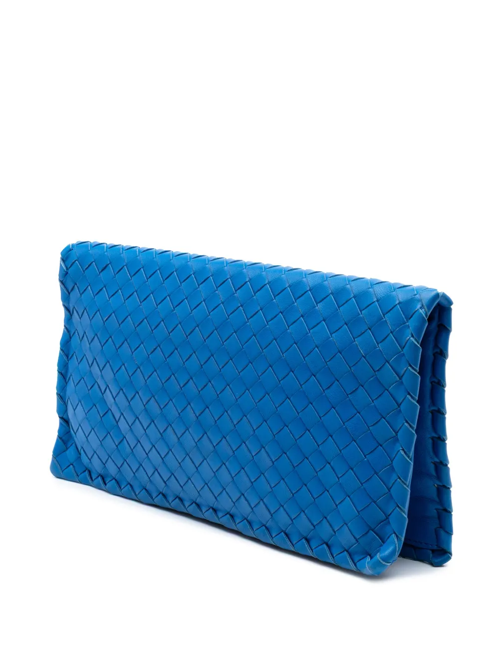 Pre-owned Bottega Veneta 2012-2025 Nappa Intrecciato Turn Lock Clutch Bag In Blue