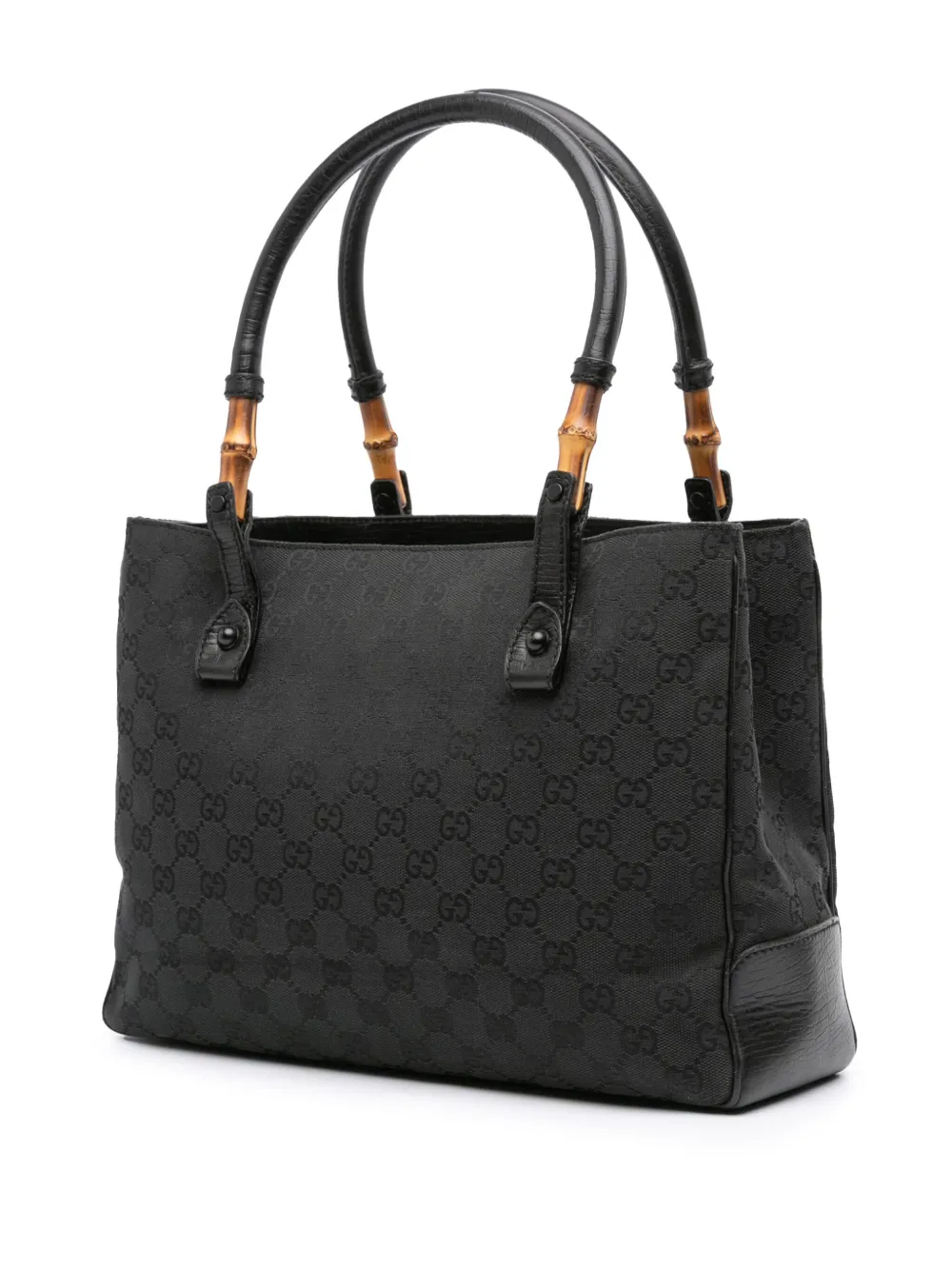 Pre-owned Gucci 2000-2015 Gg Canvas Bamboo Tote Bag In Black