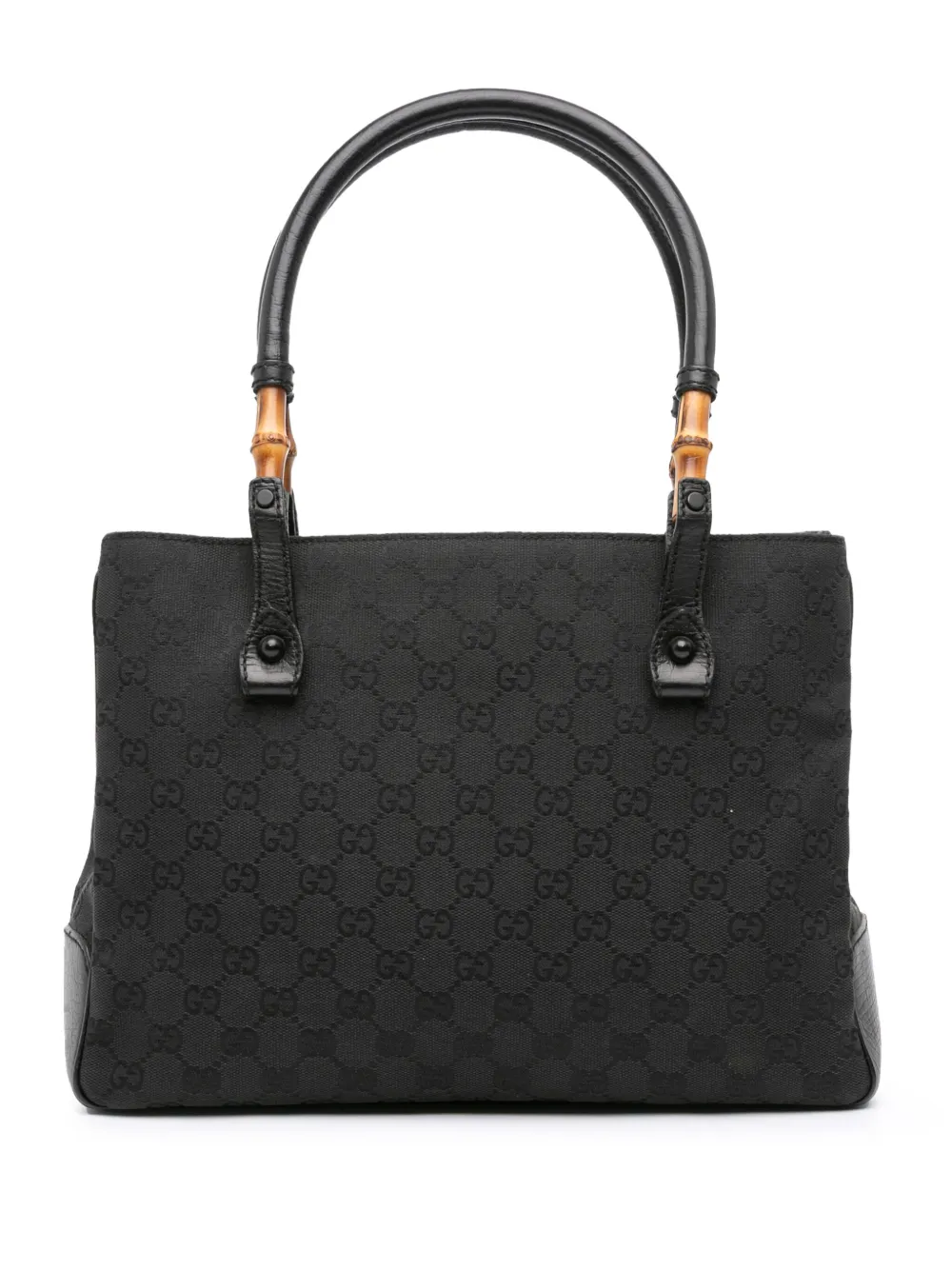 Pre-owned Gucci 2000-2015 Gg Canvas Bamboo Tote Bag In Black