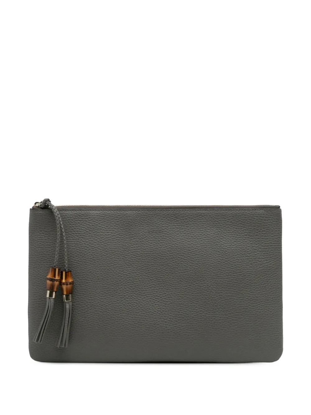 Pre-owned Gucci 2016-2025 Calfskin Bamboo Tassel Clutch Bag In Gray