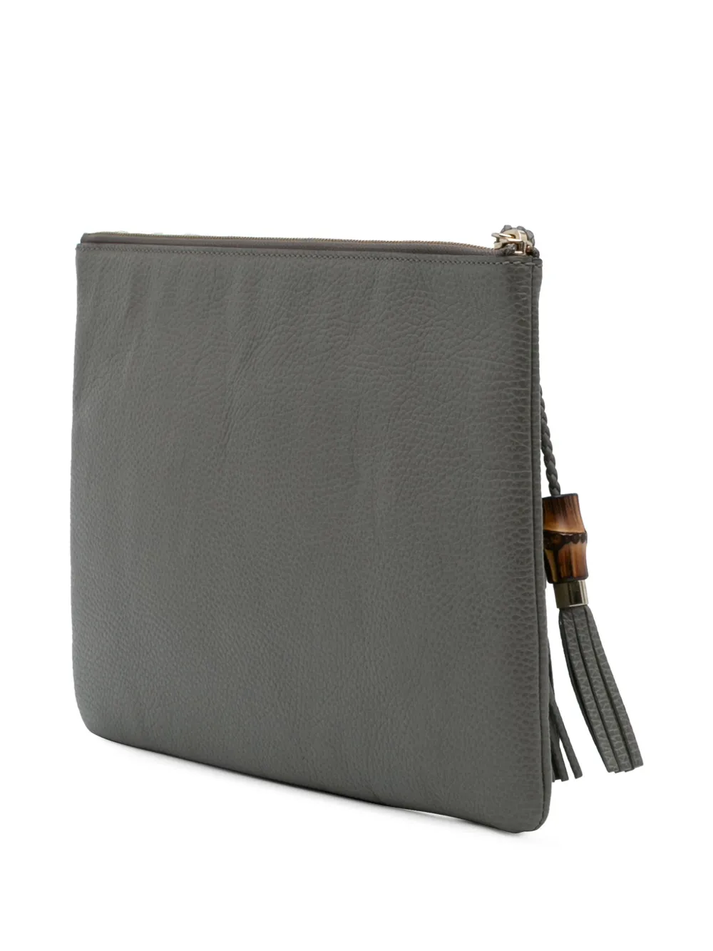 Pre-owned Gucci 2016-2025 Calfskin Bamboo Tassel Clutch Bag In Gray
