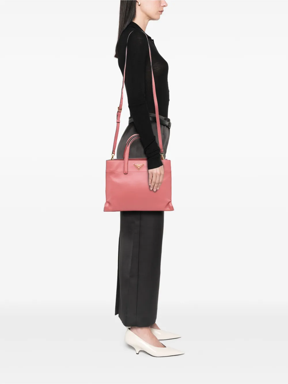 Pre-owned Prada 2000-2025 Saffiano Soft Triple Pocket Tote Satchel In Pink