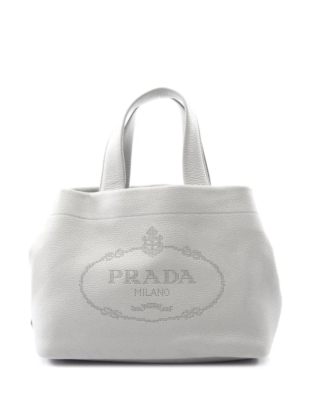 Pre-owned Prada 2013-2025 Vitello Daino Soft Perforated Logo Tote Bag In Gray