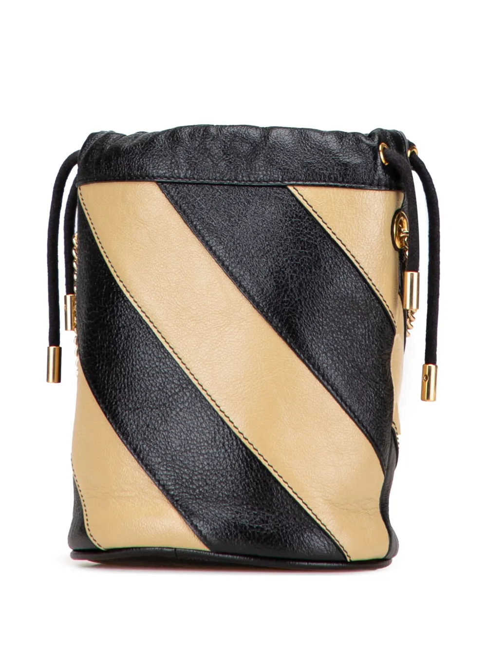 Pre-owned Gucci 2016-2025 Mini Calfskin Diagonal Striped Zumi Bucket Bag In Black