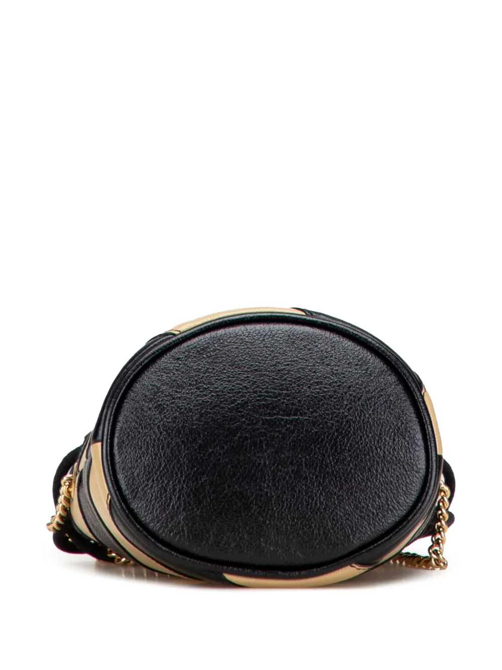 Pre-owned Gucci 2016-2025 Mini Calfskin Diagonal Striped Zumi Bucket Bag In Black