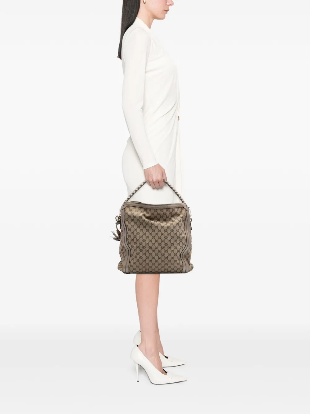 Pre-owned Gucci 2016-2025 Large Gg Canvas Bella Shoulder Bag In Brown