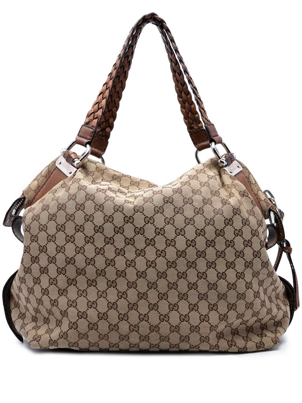 Pre-owned Gucci 2016-2025 Large Gg Canvas Bamboo Bar Tote Bag In Brown