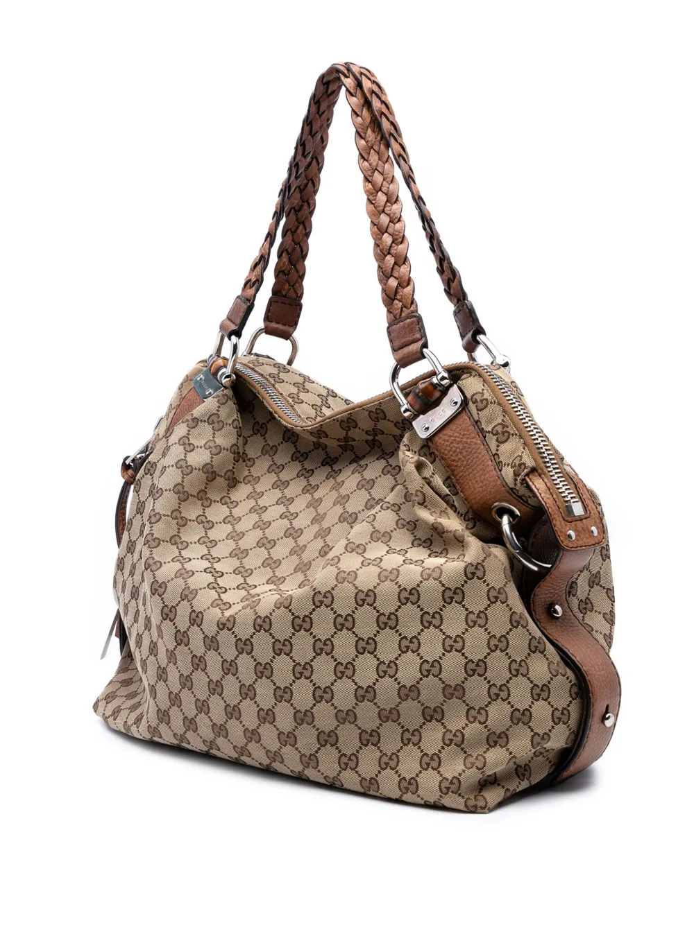 Pre-owned Gucci 2016-2025 Large Gg Canvas Bamboo Bar Tote Bag In Brown