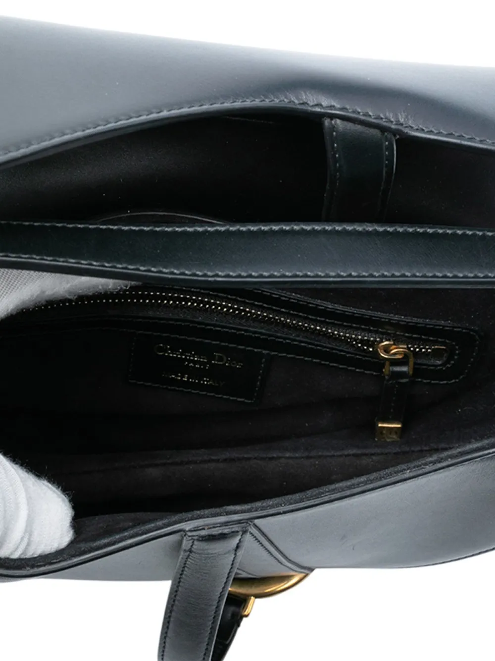 Pre-owned Dior 2018 Mini Leather Saddle Bag Satchel In Black