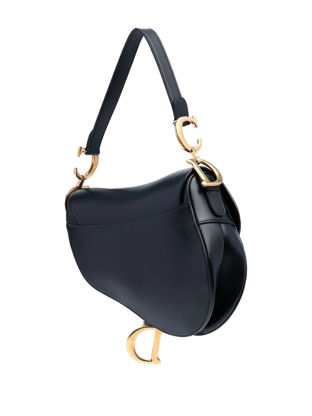 Pre-owned Dior 2018 Mini Leather Saddle Bag Satchel In Black