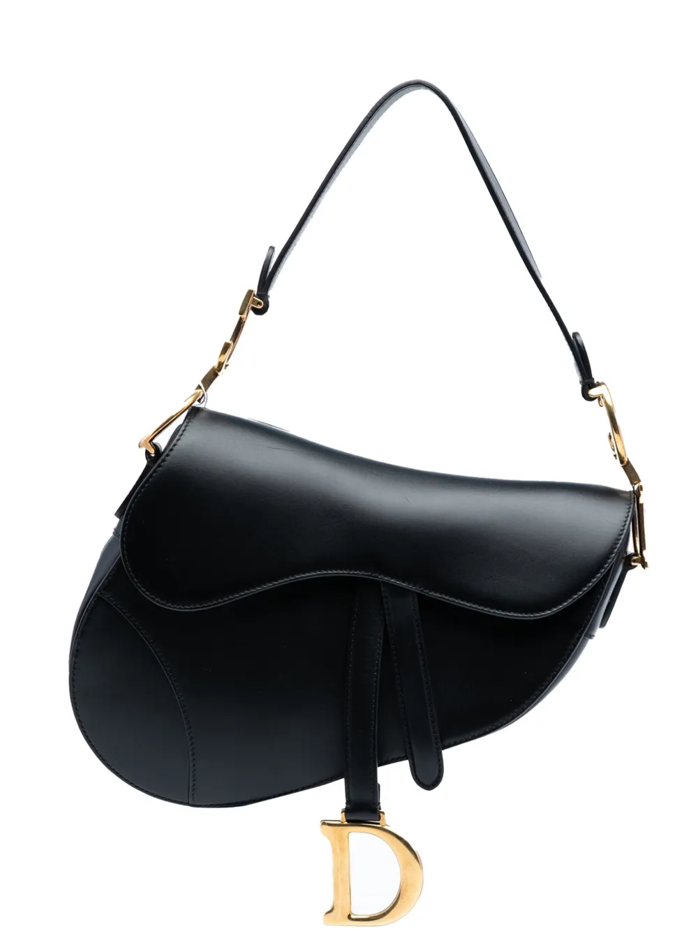 Pre-owned Dior 2018 Mini Leather Saddle Bag Satchel In Black