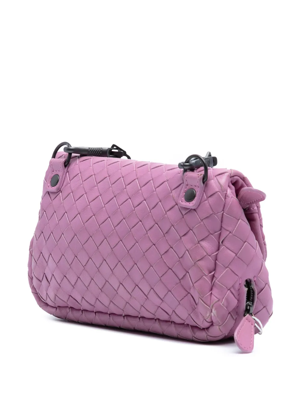 BOTTEGA VENETA Pre-owned 2012-2025 Mini Nappa Intrecciato Expandable Chain Flap Crossbody Bag In Pink