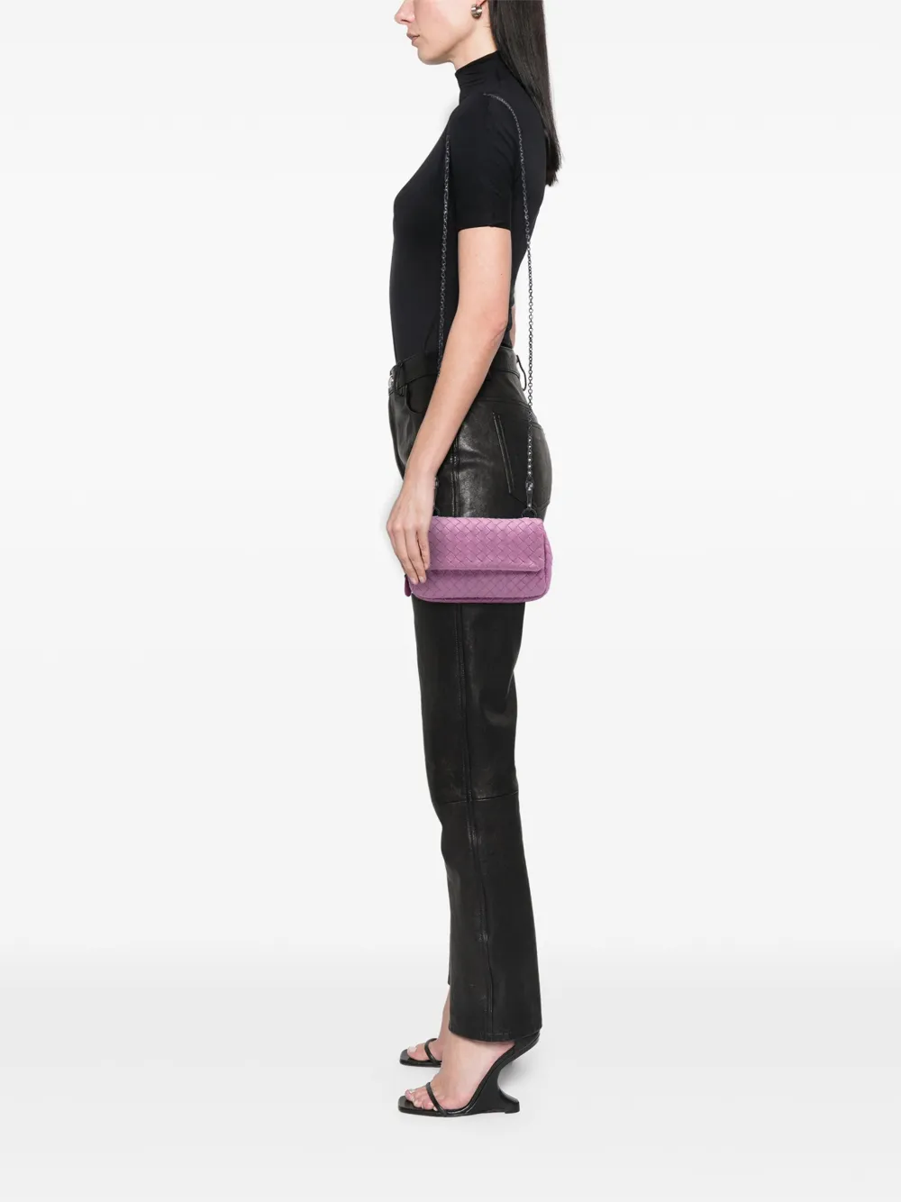 BOTTEGA VENETA Pre-owned 2012-2025 Mini Nappa Intrecciato Expandable Chain Flap Crossbody Bag In Pink