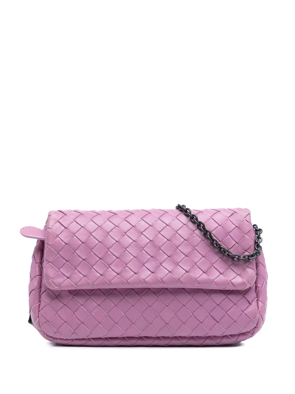 BOTTEGA VENETA Pre-owned 2012-2025 Mini Nappa Intrecciato Expandable Chain Flap Crossbody Bag In Pink