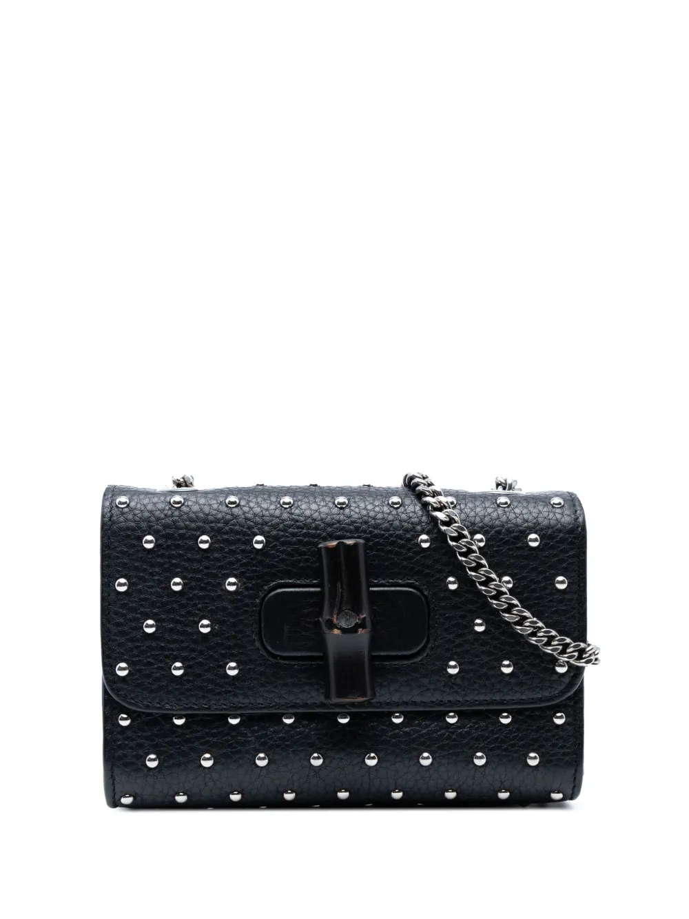 Pre-owned Gucci 2016-2025 Small Leather Studded Miss Bamboo Crossbody Bag In Black