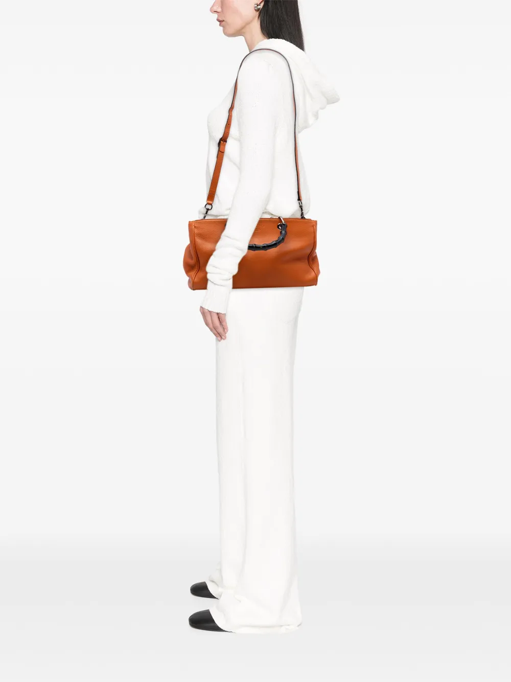 Pre-owned Gucci 2016-2025 Medium Calfskin Bamboo Shopper Satchel In Orange