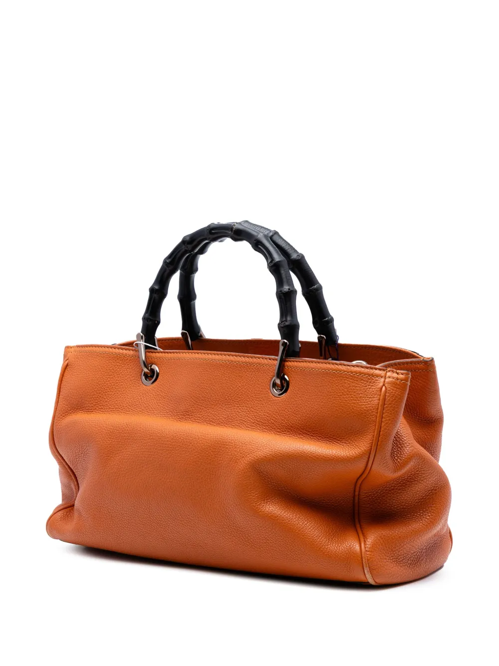 Pre-owned Gucci 2016-2025 Medium Calfskin Bamboo Shopper Satchel In Orange