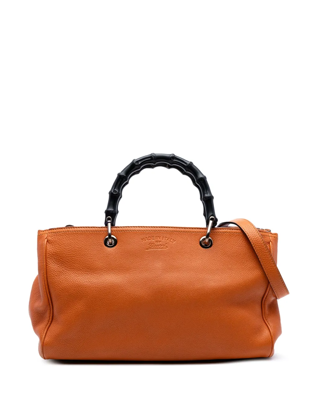 Pre-owned Gucci 2016-2025 Medium Calfskin Bamboo Shopper Satchel In Orange