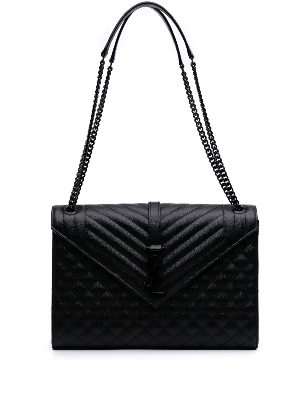 Pre-owned Saint Laurent 2019 Large Grain De Poudre Triquilt Monogram Envelope Bag Shoulder Bag In Black