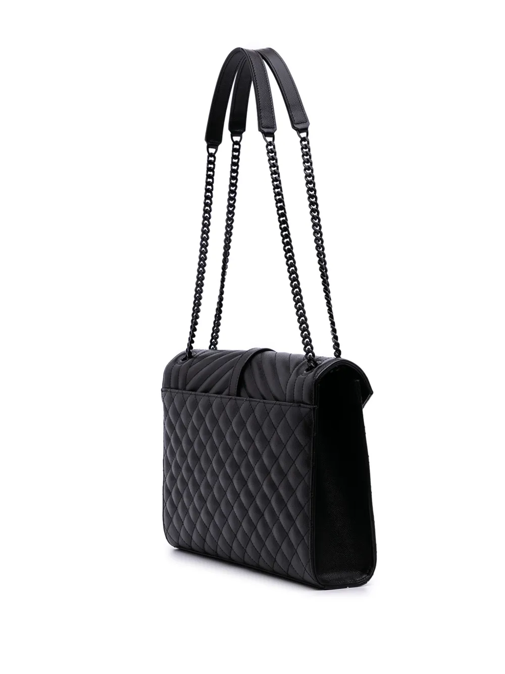 Pre-owned Saint Laurent 2019 Large Grain De Poudre Triquilt Monogram Envelope Bag Shoulder Bag In Black