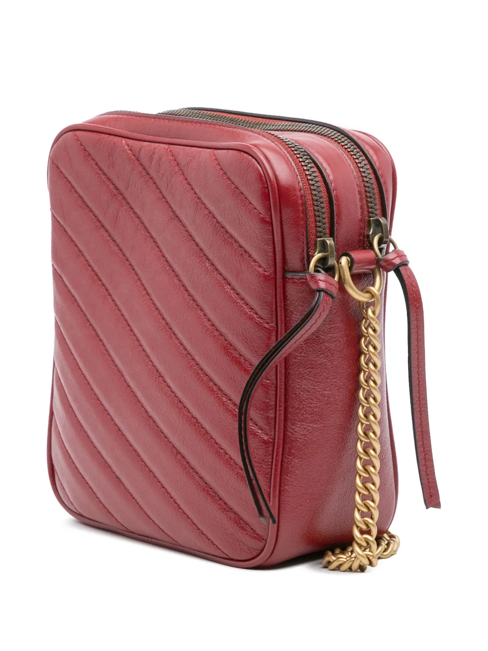 Pre-owned Gucci 2016-2025 Gg Marmont Matelasse Leather Double Zip Crossbody Bag In Red