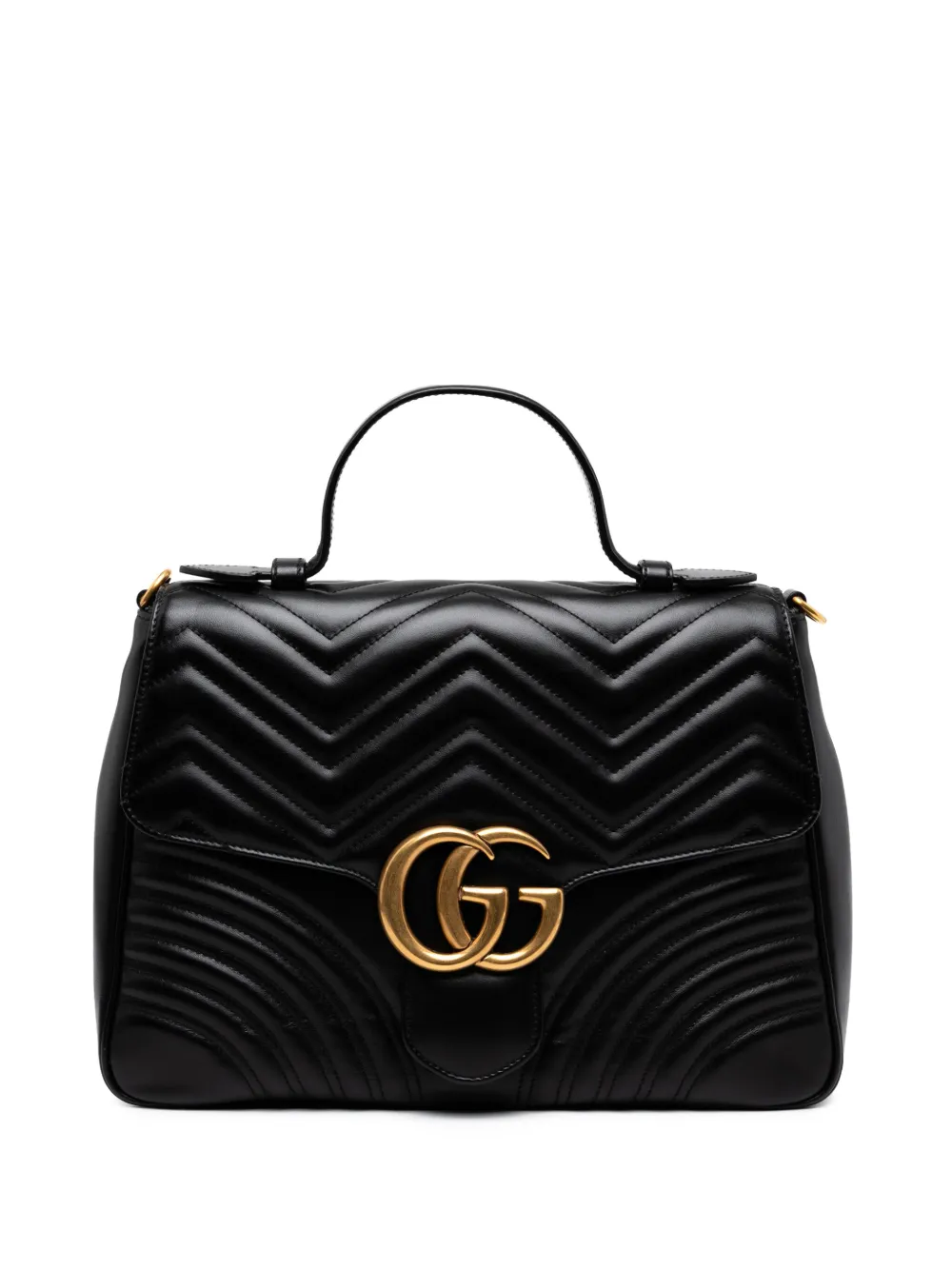 Pre-owned Gucci 2016-2025 Medium Gg Marmont Matelasse Leather Top Handle Satchel In Black