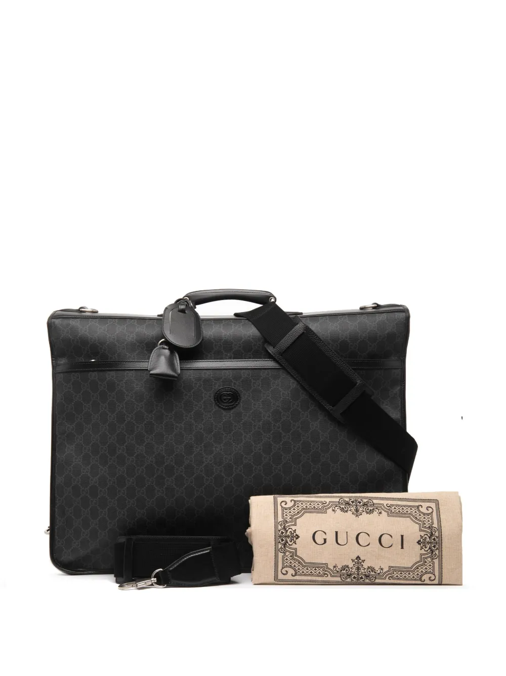 Pre-owned Gucci 2016-2025 Gg Supreme Retro Interlocking G Garment Bag Travel Bag In Black