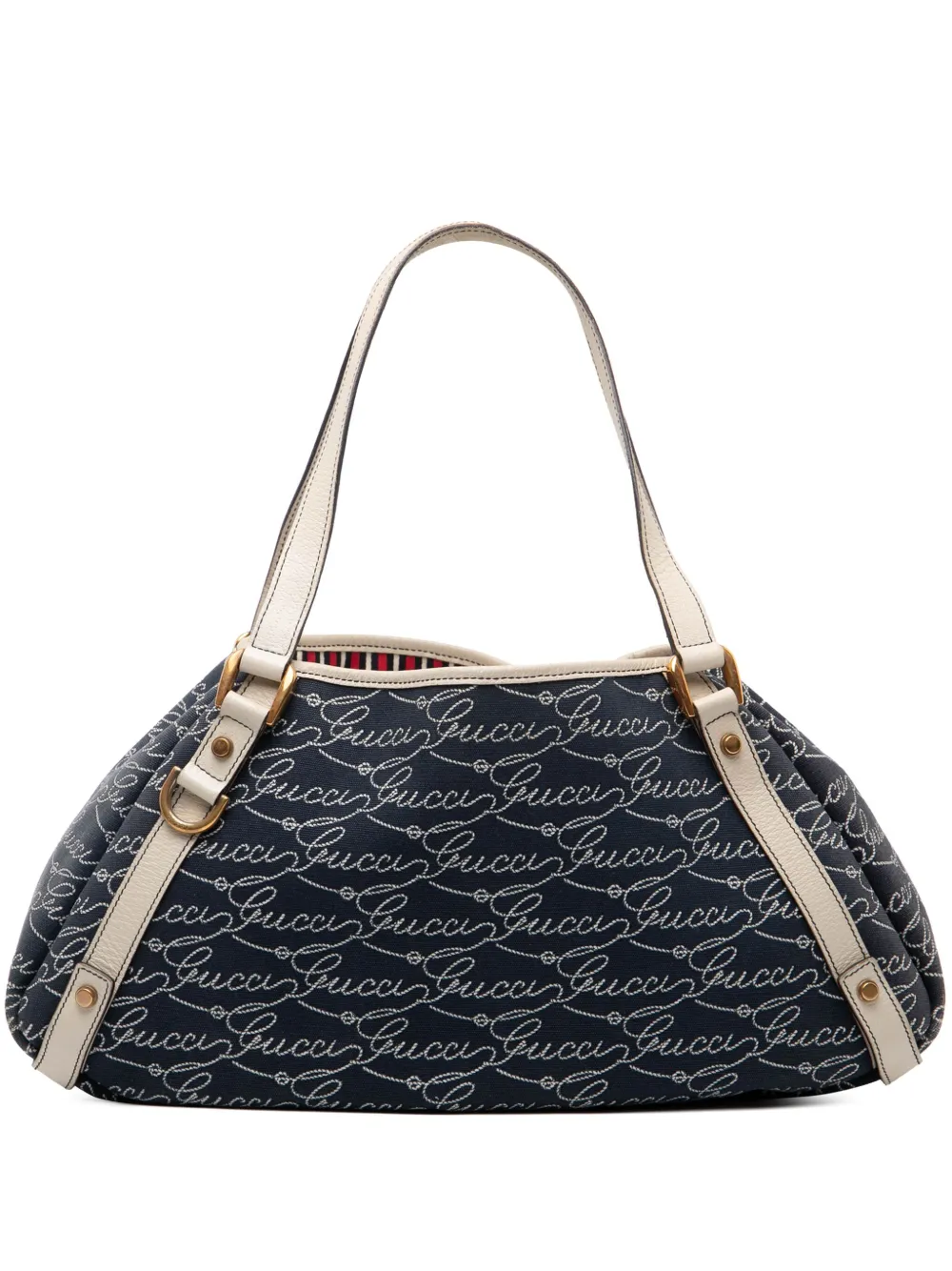 Pre-owned Gucci 2000-2015 85th Anniversary Canvas Logo Abbey D Ring Tote Bag In Blue